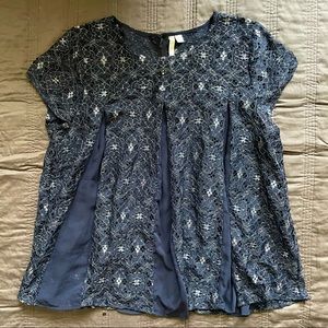 Lauren Conrad Blue Lace Glitter Blouse Sz Large